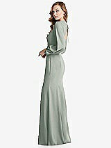 Side View Thumbnail - Willow Green Long Puff Sleeve Maxi Dress with Cutout Tie-Back