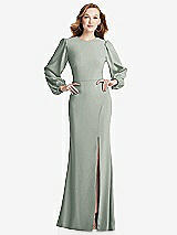 Rear View Thumbnail - Willow Green Long Puff Sleeve Maxi Dress with Cutout Tie-Back