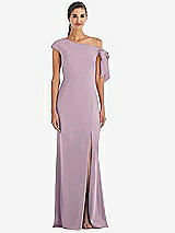 Front View Thumbnail - Suede Rose Off-the-Shoulder Tie Detail Trumpet Gown with Front Slit