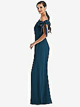 Side View Thumbnail - Atlantic Blue Off-the-Shoulder Tie Detail Trumpet Gown with Front Slit