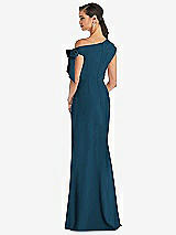 Rear View Thumbnail - Atlantic Blue Off-the-Shoulder Tie Detail Trumpet Gown with Front Slit