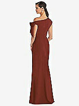 Rear View Thumbnail - Auburn Moon Off-the-Shoulder Tie Detail Trumpet Gown with Front Slit