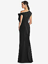 Rear View Thumbnail - Black Off-the-Shoulder Tie Detail Trumpet Gown with Front Slit
