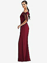 Side View Thumbnail - Burgundy Off-the-Shoulder Tie Detail Trumpet Gown with Front Slit