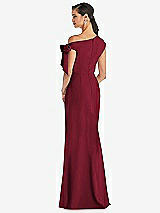 Rear View Thumbnail - Burgundy Off-the-Shoulder Tie Detail Trumpet Gown with Front Slit