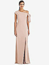 Front View Thumbnail - Cameo Off-the-Shoulder Tie Detail Trumpet Gown with Front Slit