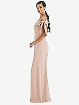 Side View Thumbnail - Cameo Off-the-Shoulder Tie Detail Trumpet Gown with Front Slit
