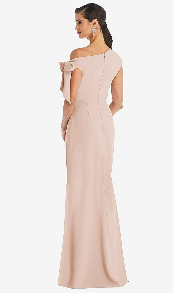 Back View - Cameo Off-the-Shoulder Tie Detail Trumpet Gown with Front Slit