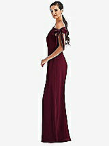 Side View Thumbnail - Cabernet Off-the-Shoulder Tie Detail Trumpet Gown with Front Slit