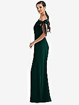 Side View Thumbnail - Evergreen Off-the-Shoulder Tie Detail Trumpet Gown with Front Slit