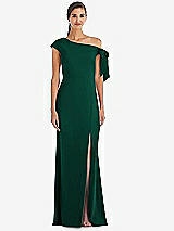 Front View Thumbnail - Hunter Green Off-the-Shoulder Tie Detail Trumpet Gown with Front Slit