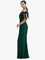 Side View Thumbnail - Hunter Green Off-the-Shoulder Tie Detail Trumpet Gown with Front Slit