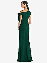 Rear View Thumbnail - Hunter Green Off-the-Shoulder Tie Detail Trumpet Gown with Front Slit