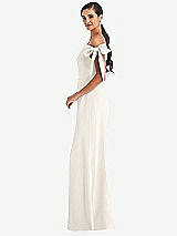 Side View Thumbnail - Ivory Off-the-Shoulder Tie Detail Trumpet Gown with Front Slit