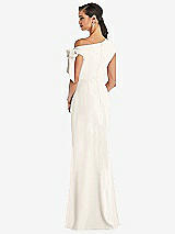 Rear View Thumbnail - Ivory Off-the-Shoulder Tie Detail Trumpet Gown with Front Slit