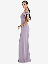 Side View Thumbnail - Lilac Haze Off-the-Shoulder Tie Detail Trumpet Gown with Front Slit