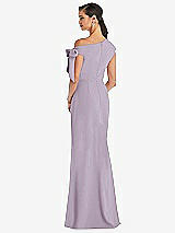 Rear View Thumbnail - Lilac Haze Off-the-Shoulder Tie Detail Trumpet Gown with Front Slit