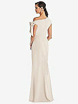 Rear View Thumbnail - Oat Off-the-Shoulder Tie Detail Trumpet Gown with Front Slit