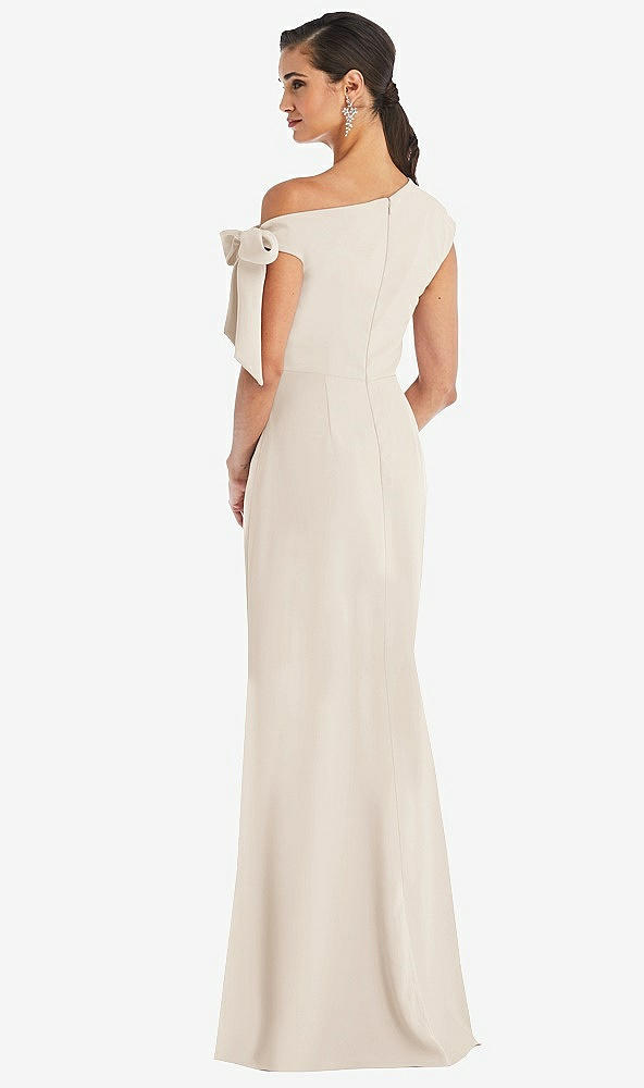 Back View - Oat Off-the-Shoulder Tie Detail Trumpet Gown with Front Slit