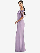 Side View Thumbnail - Pale Purple Off-the-Shoulder Tie Detail Trumpet Gown with Front Slit