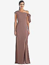 Front View Thumbnail - Sienna Off-the-Shoulder Tie Detail Trumpet Gown with Front Slit