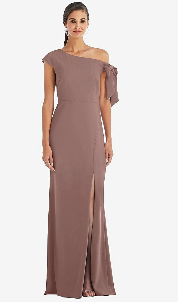 Front View - Sienna Off-the-Shoulder Tie Detail Trumpet Gown with Front Slit
