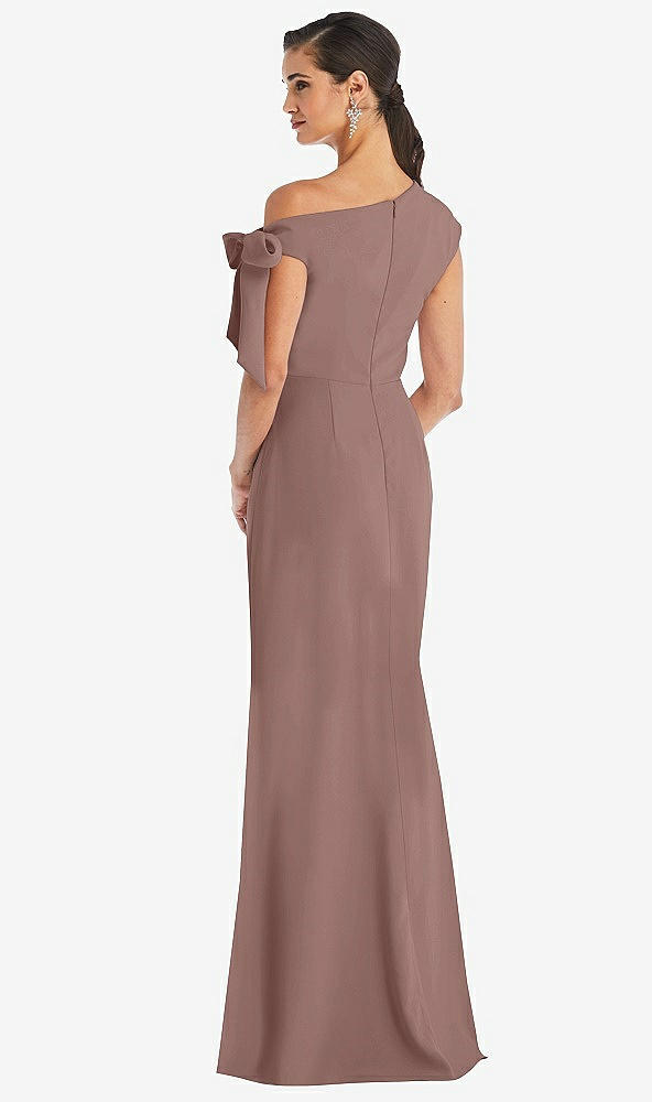 Back View - Sienna Off-the-Shoulder Tie Detail Trumpet Gown with Front Slit