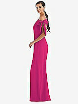 Side View Thumbnail - Think Pink Off-the-Shoulder Tie Detail Trumpet Gown with Front Slit