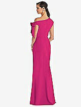 Rear View Thumbnail - Think Pink Off-the-Shoulder Tie Detail Trumpet Gown with Front Slit