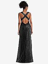 Rear View Thumbnail - Black Open-Neck Criss Cross Back Sequin Maxi Dress