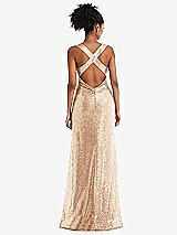 Rear View Thumbnail - Rose Gold Open-Neck Criss Cross Back Sequin Maxi Dress