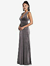 Side View Thumbnail - Caviar Gray Plunging Neckline Velvet Maxi Dress with Criss Cross Open-Back