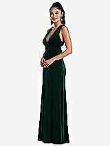 Side View Thumbnail - Evergreen Plunging Neckline Velvet Maxi Dress with Criss Cross Open-Back