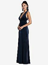 Side View Thumbnail - Midnight Navy Plunging Neckline Velvet Maxi Dress with Criss Cross Open-Back