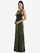 Side View Thumbnail - Olive Green Plunging Neckline Velvet Maxi Dress with Criss Cross Open-Back