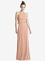 Front View Thumbnail - Pale Peach Bias Ruffle Empire Waist Halter Maxi Dress with Adjustable Straps