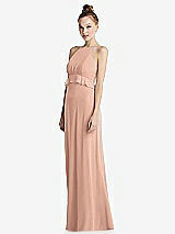 Side View Thumbnail - Pale Peach Bias Ruffle Empire Waist Halter Maxi Dress with Adjustable Straps