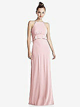 Front View Thumbnail - Ballet Pink Bias Ruffle Empire Waist Halter Maxi Dress with Adjustable Straps