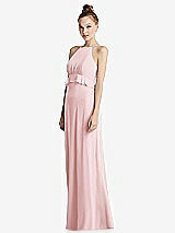 Side View Thumbnail - Ballet Pink Bias Ruffle Empire Waist Halter Maxi Dress with Adjustable Straps