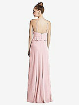 Rear View Thumbnail - Ballet Pink Bias Ruffle Empire Waist Halter Maxi Dress with Adjustable Straps