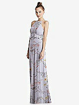 Side View Thumbnail - Butterfly Botanica Silver Dove Bias Ruffle Empire Waist Halter Maxi Dress with Adjustable Straps
