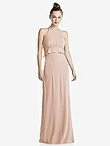 Front View Thumbnail - Cameo Bias Ruffle Empire Waist Halter Maxi Dress with Adjustable Straps