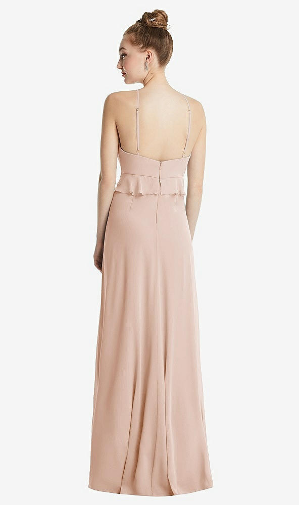 Back View - Cameo Bias Ruffle Empire Waist Halter Maxi Dress with Adjustable Straps
