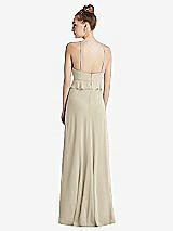 Rear View Thumbnail - Champagne Bias Ruffle Empire Waist Halter Maxi Dress with Adjustable Straps