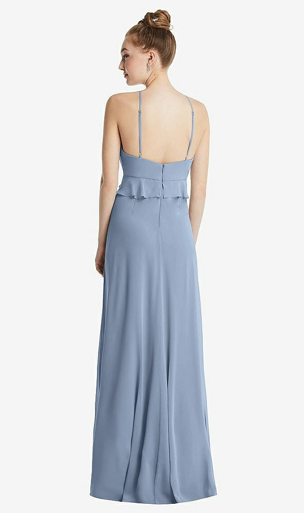 Back View - Cloudy Bias Ruffle Empire Waist Halter Maxi Dress with Adjustable Straps