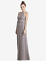 Side View Thumbnail - Cashmere Gray Bias Ruffle Empire Waist Halter Maxi Dress with Adjustable Straps