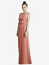 Side View Thumbnail - Desert Rose Bias Ruffle Empire Waist Halter Maxi Dress with Adjustable Straps