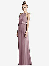 Side View Thumbnail - Dusty Rose Bias Ruffle Empire Waist Halter Maxi Dress with Adjustable Straps