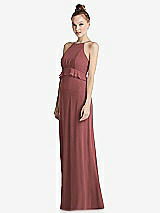 Side View Thumbnail - English Rose Bias Ruffle Empire Waist Halter Maxi Dress with Adjustable Straps