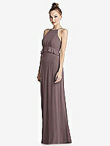 Side View Thumbnail - French Truffle Bias Ruffle Empire Waist Halter Maxi Dress with Adjustable Straps